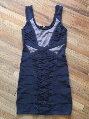 Bebe Blue Lace Up Bandage Mini Dress